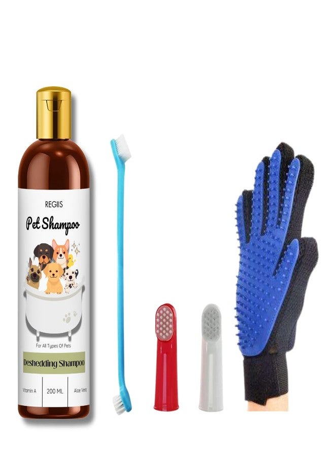 مجموعة ريجيس للعناية بالحيوانات الأليفة مع شامبو لإزالة الشعر الزائد 200 مل، وفرش أسنان، وقفازات للعناية، عبوة من 3 قطع - Image 1